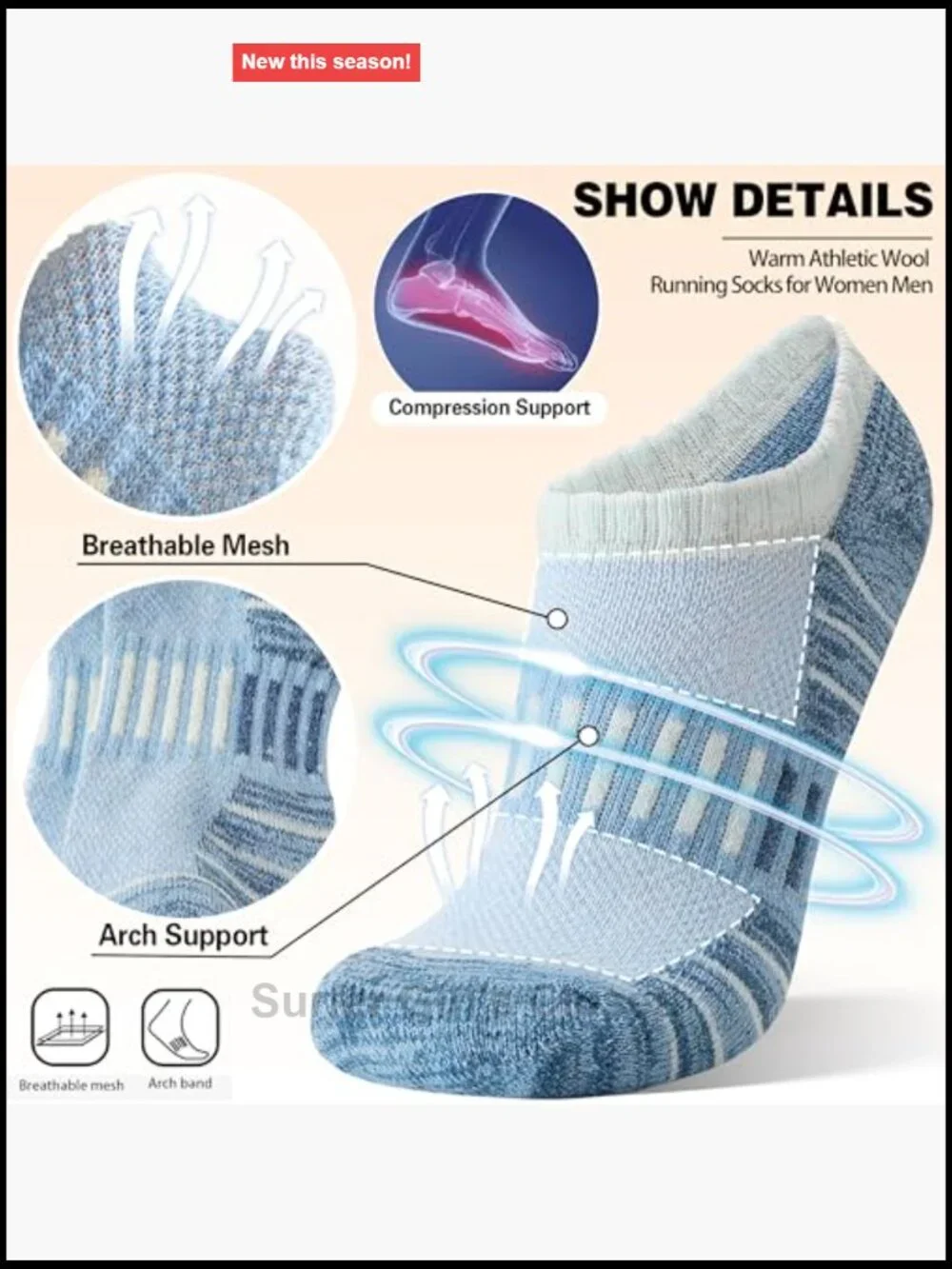Merino Wool Ankle Athletic Socks Cushioned Breathable for Men Women 6 Pairs